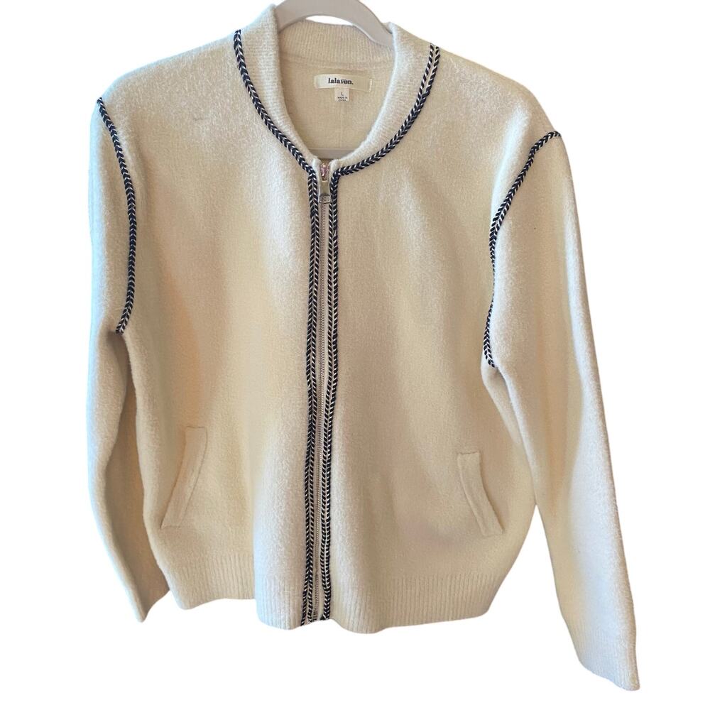 Lalavon Fuzzy Full Zip Jacket Cream White Womens Size Large